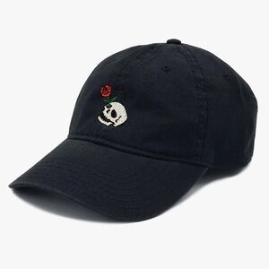 Black Cap with Skull and Rose Embroidery